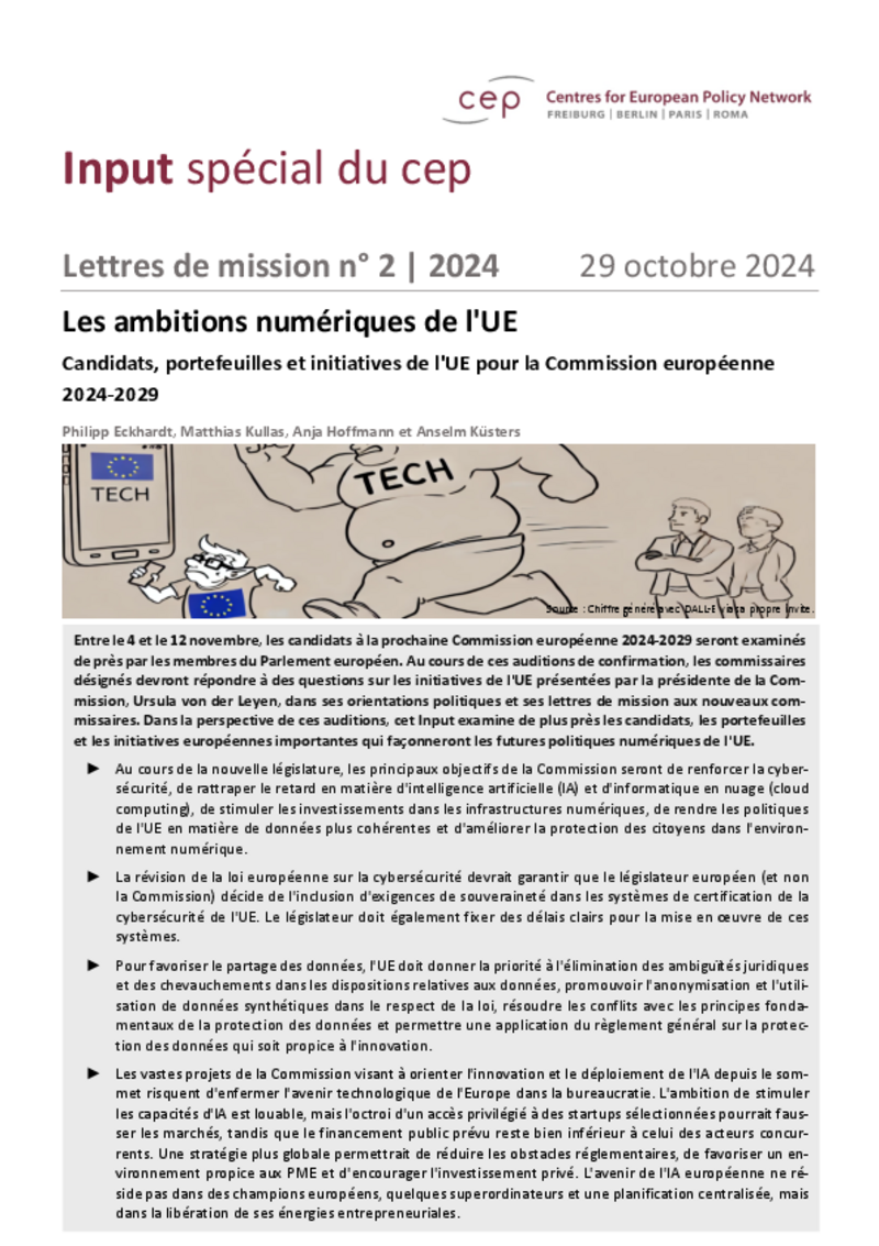 Mission letter: Politique numérique