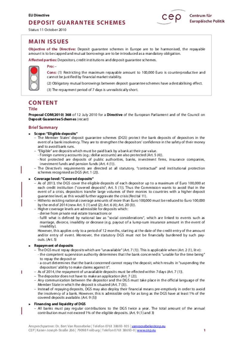 Deposit Guarantee Schemes COM(2010) 368