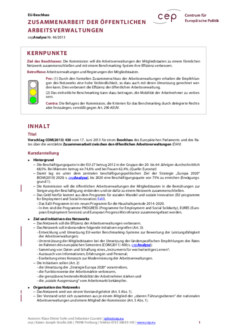 Zusammenarbeit der öffentlichen Arbeitsverwaltungen COM(2013) 430