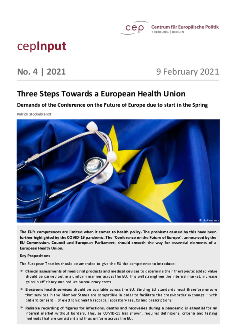 Three Steps Towards a European Health Union (cepInput)