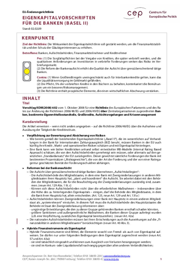 Eigenkapitalvorschriften für die Banken (Basel II) KOM(2008) 602