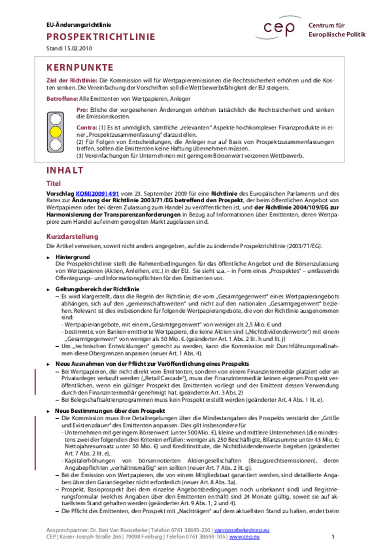 Prospektrichtlinie KOM(2009) 491