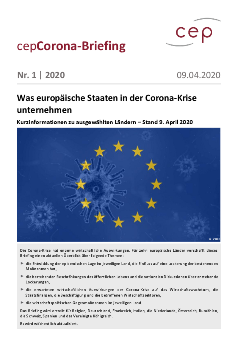 Was europäische Staaten in der Corona-Krise unternehmen (cepBriefing Nr. 1)