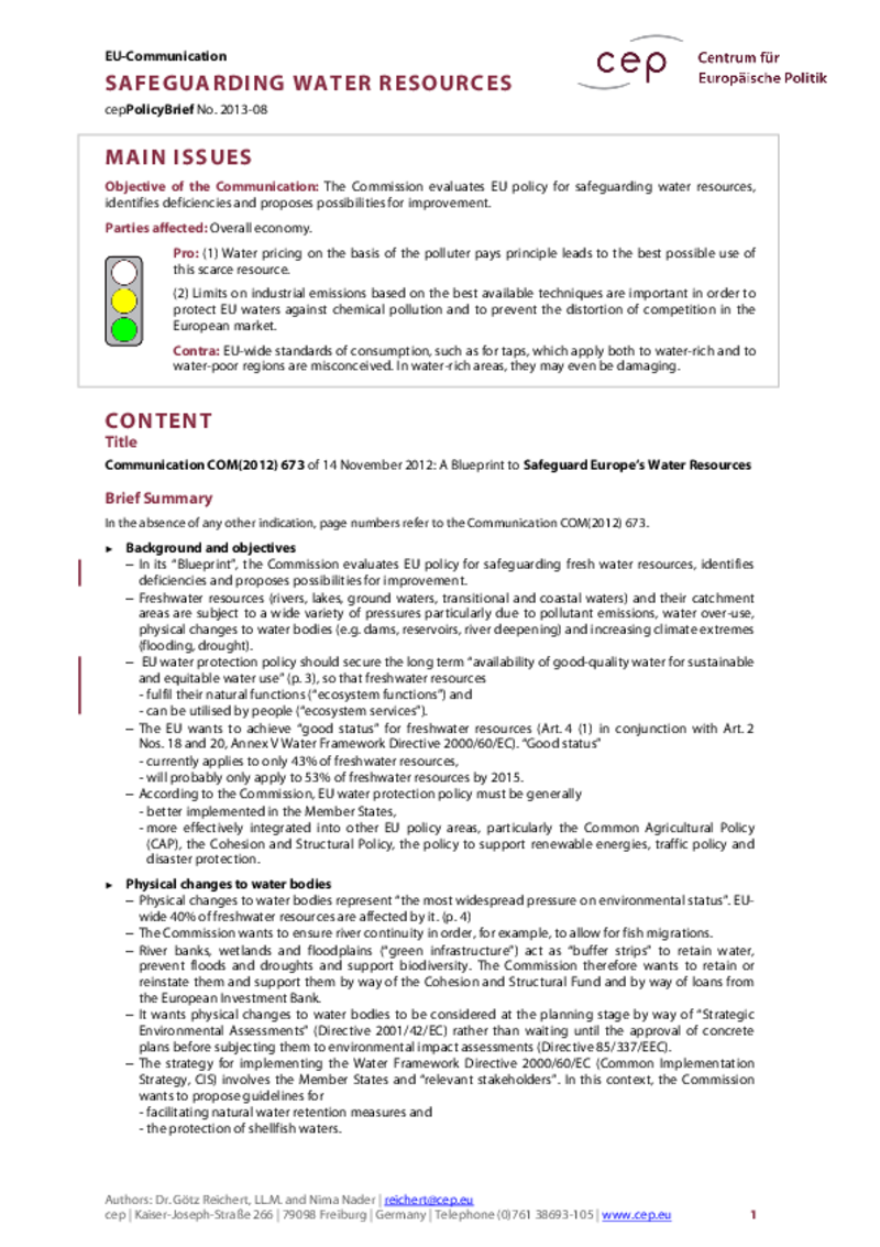 Safeguarding European Water Resources COM(2012) 673