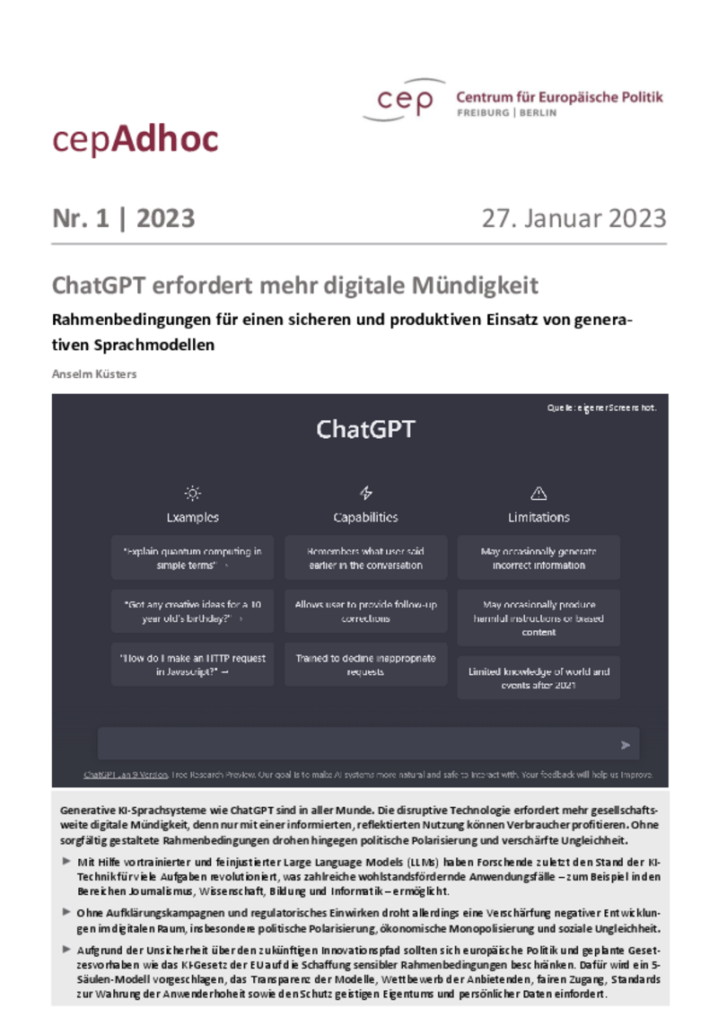 ChatGPT erfordert mehr digitale Mündigkeit (cepAdhoc)