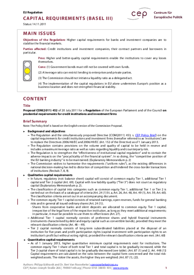 Capital Requirements (Basel III) COM(2011) 452