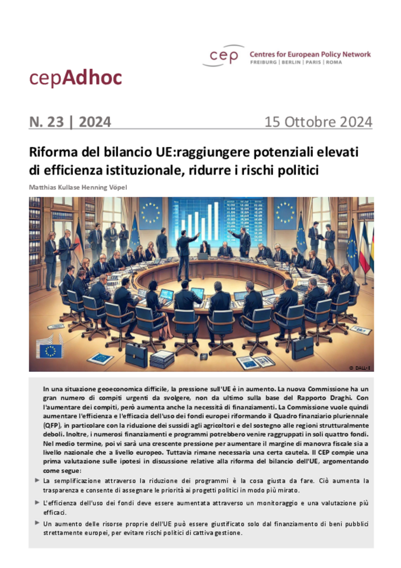 Riforma del bilancio UE:raggiungere potenziali elevati di efficienza istituzionale, ridurre i rischi politici