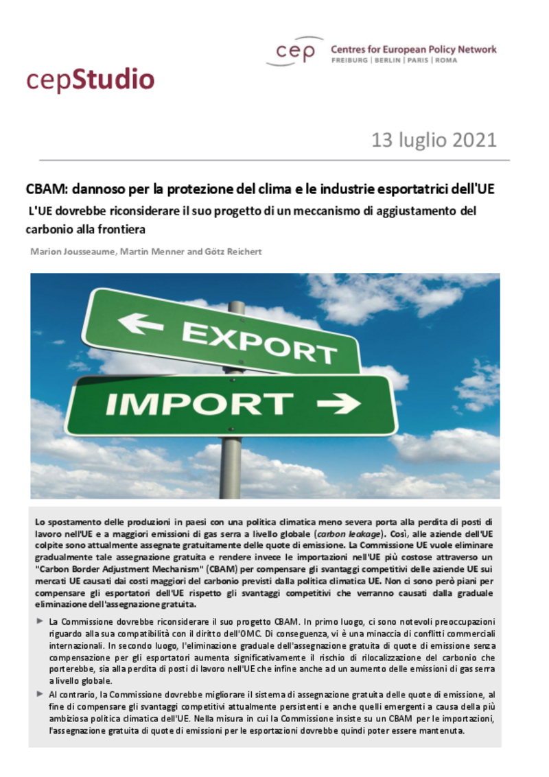 CBAM: dannoso per la protezione del clima e le industrie esportatrici dell'UE