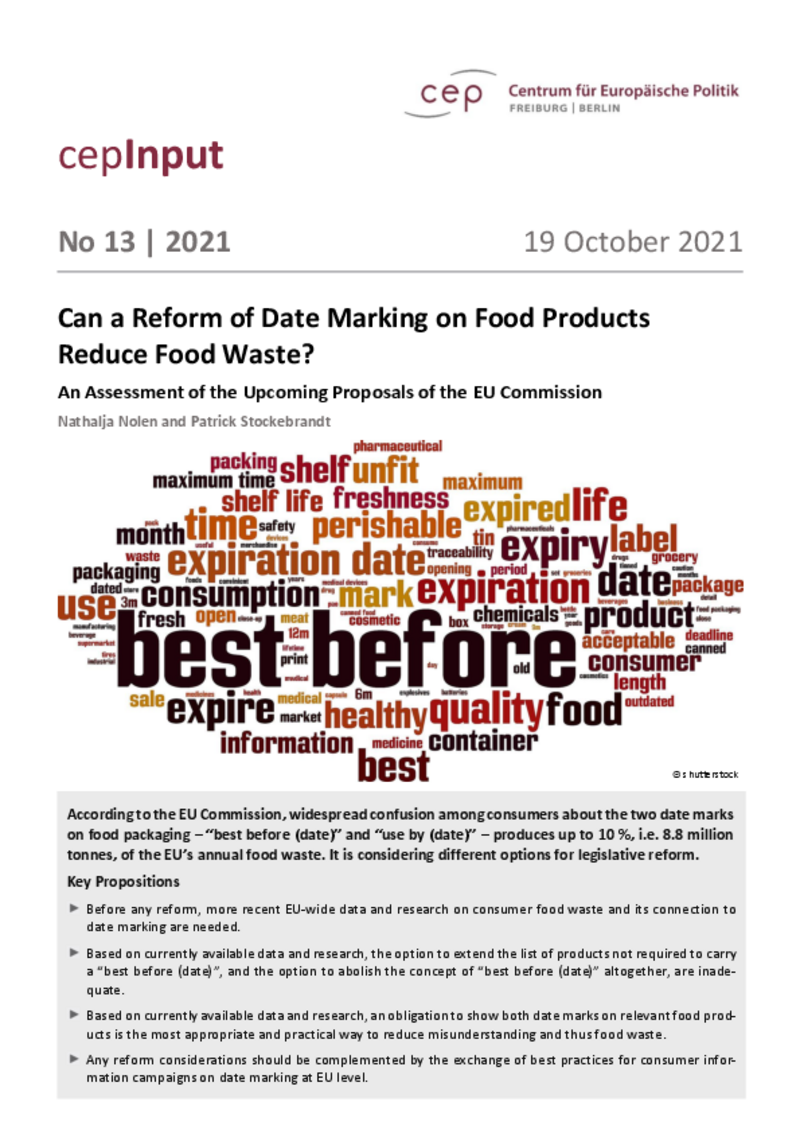 Can a Reform of Date Marking on Food Products Reduce Food Waste? (cepInput)