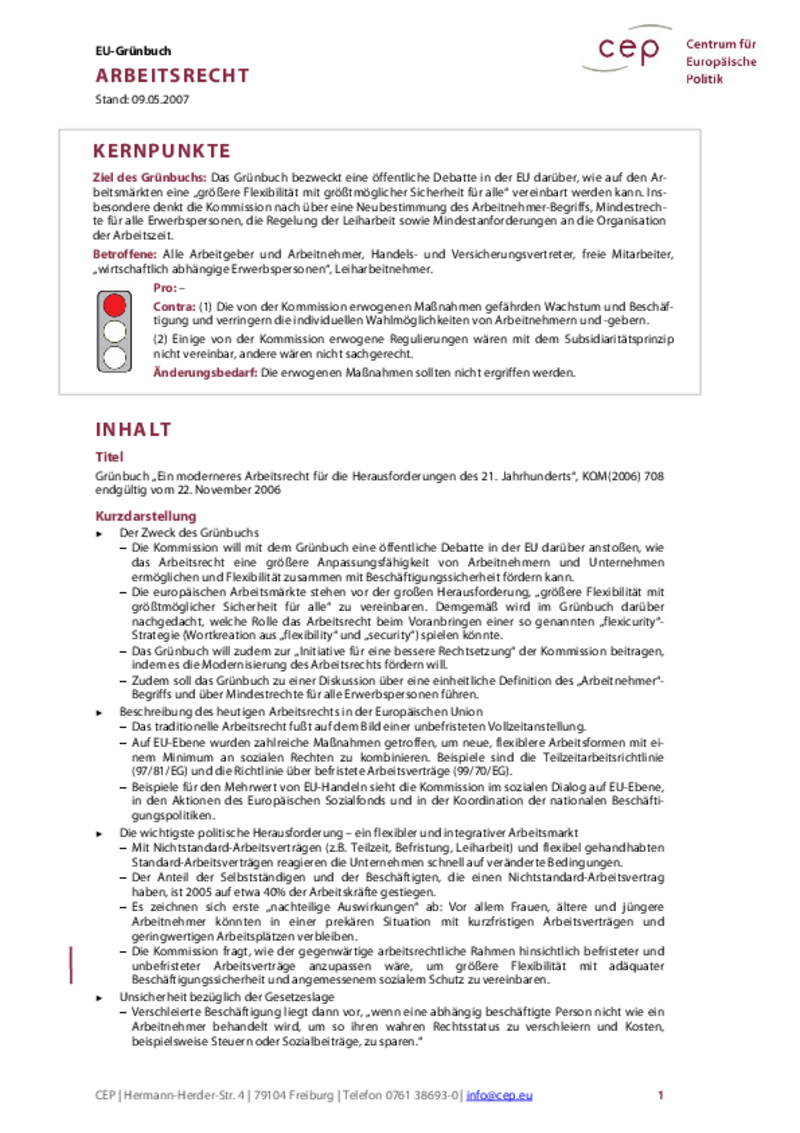 Grünbuch Arbeitsrecht KOM(2006) 708