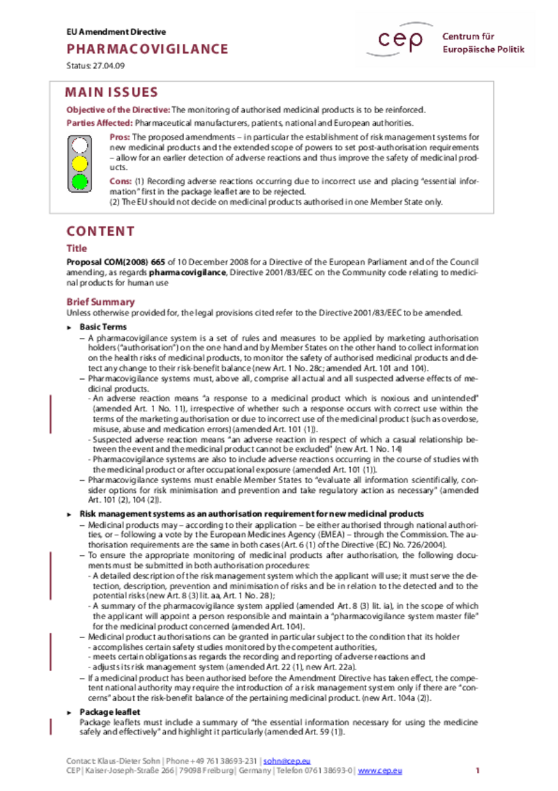 Pharmacovigilance COM(2008) 665