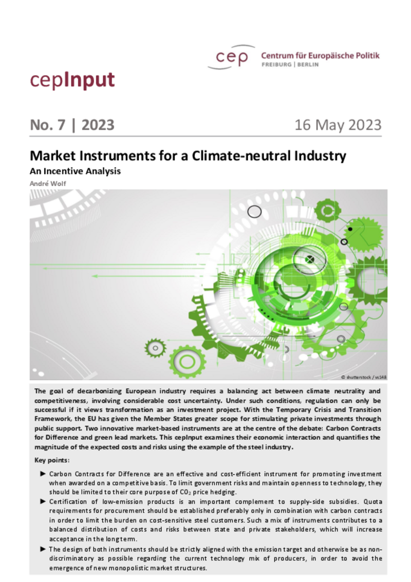 Strumenti di mercato per un'industria neutrale dal punto di vista climatico (cepInput)