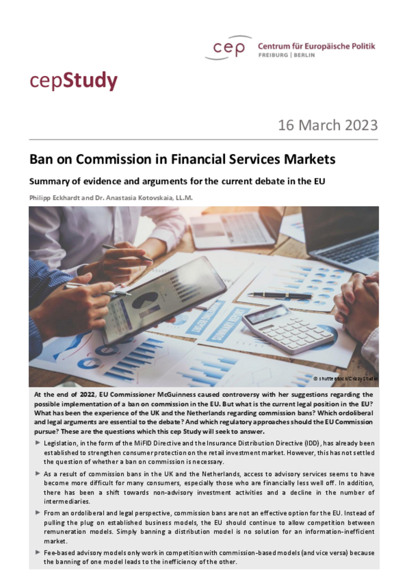 Divieto delle commissioni nel mercato dei servizi finanziari (cepStudio)