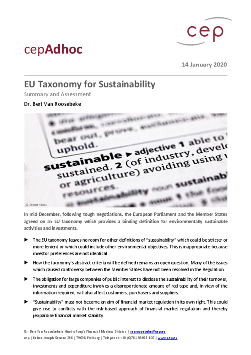 EU Taxonomy for Sustainability (cepAdhoc)