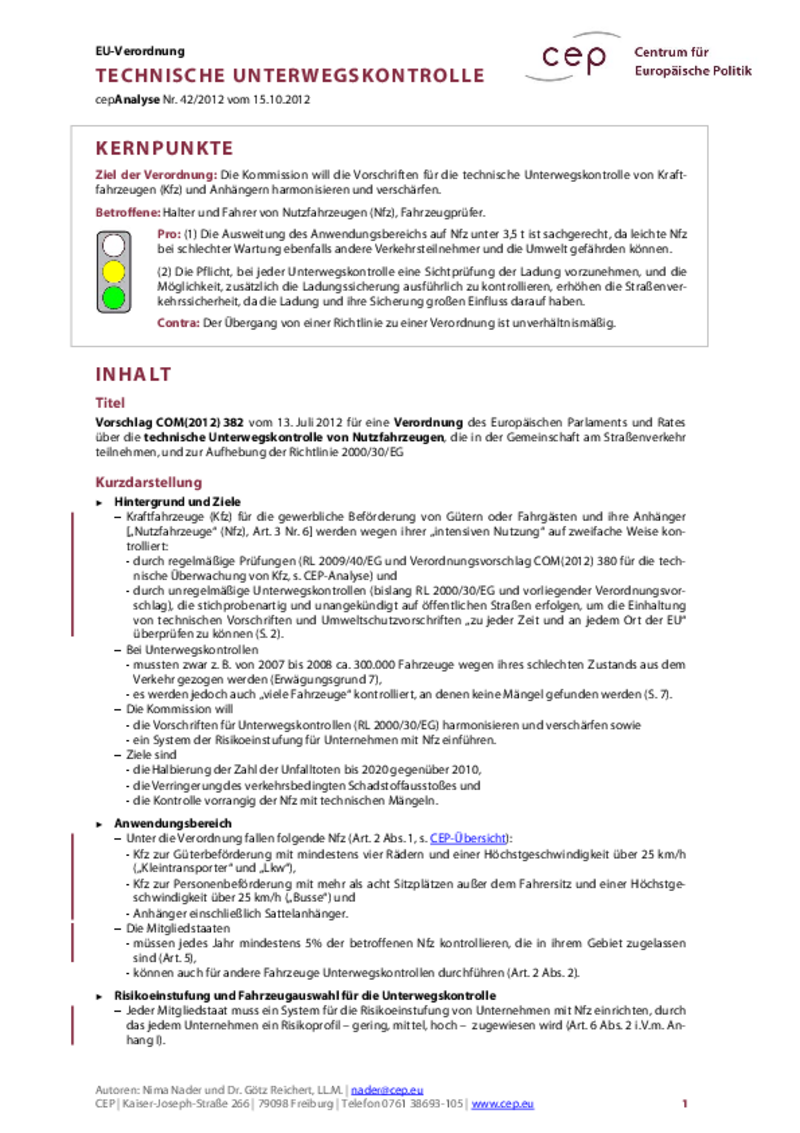 Technische Unterwegskontrolle COM(2012) 382
