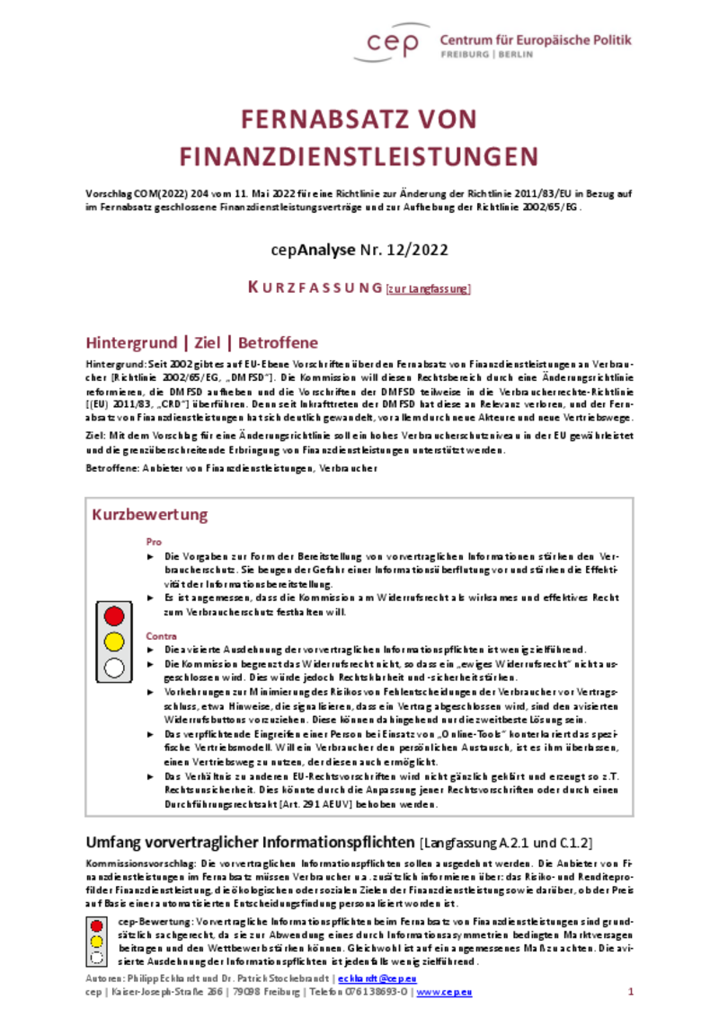 Fernabsatz von Finanzdienstleistungen (cepAnalyse zu COM(2022) 204)_Kurzfassung