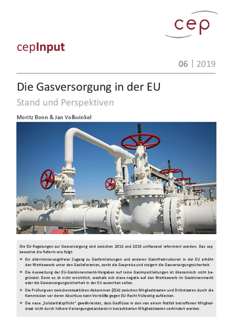 Die Gasversorgung in der EU (cepInput)