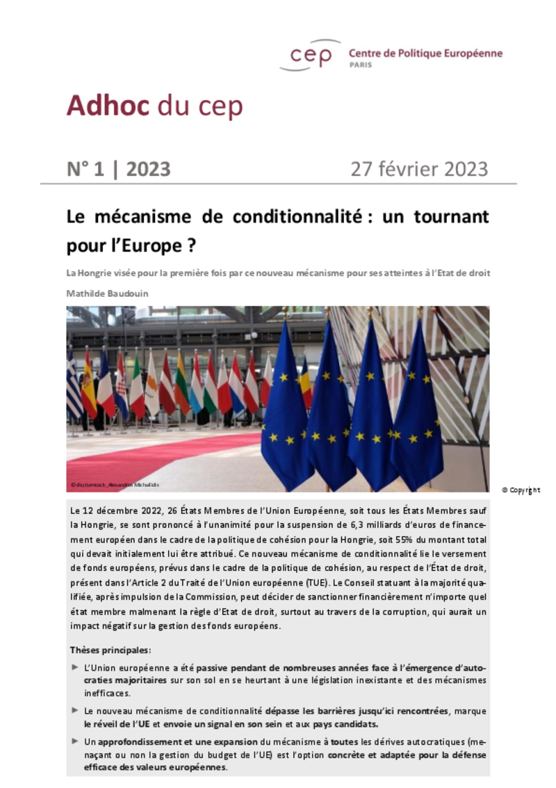 Mécanisme de conditionnalité : le cep Paris voit un tournant pour la gouvernance européenne