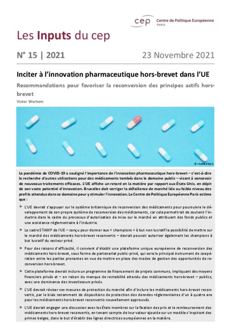 L'innovation pharmaceutique hors-brevet dans l'Union européenne