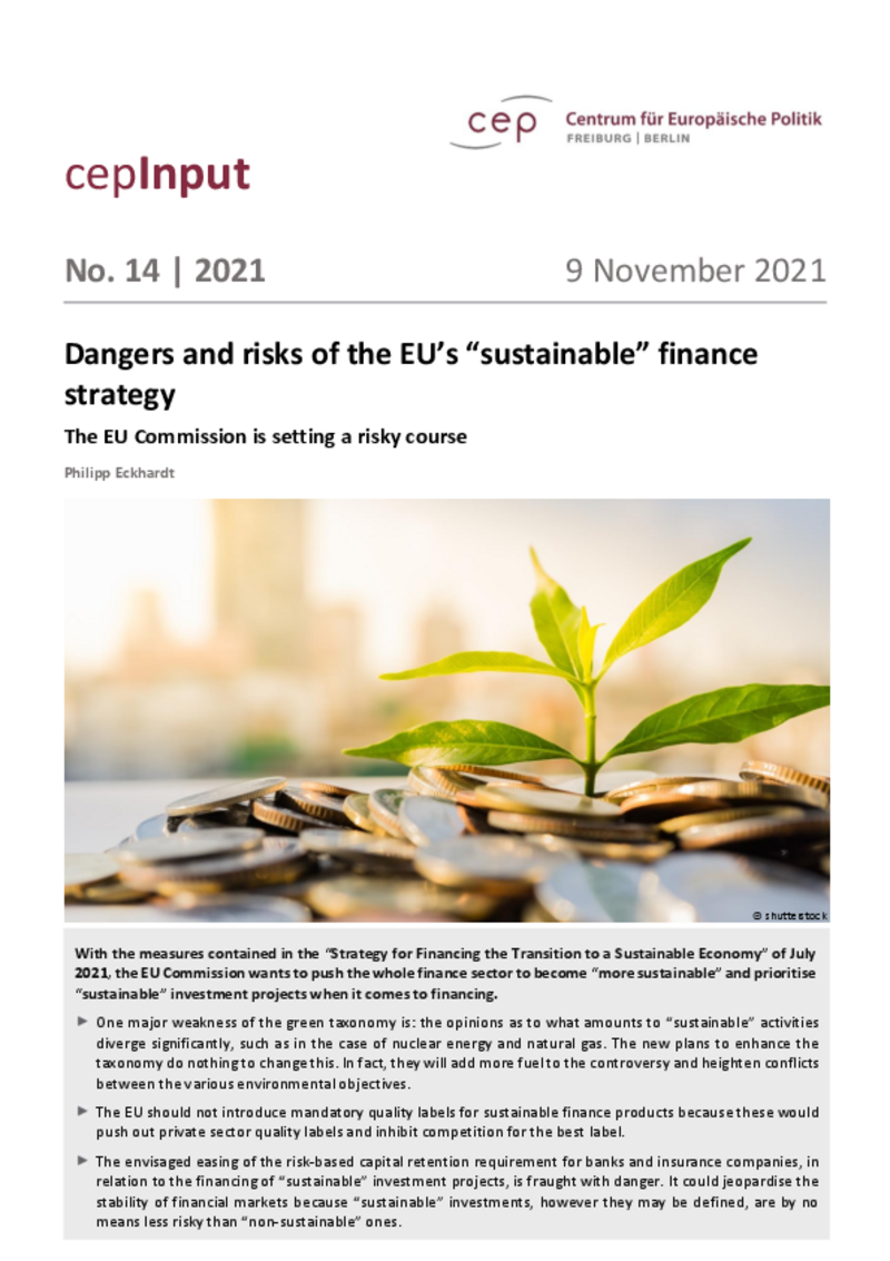 Les dangers et les risques de la stratégie de l'UE en matière de finance durable