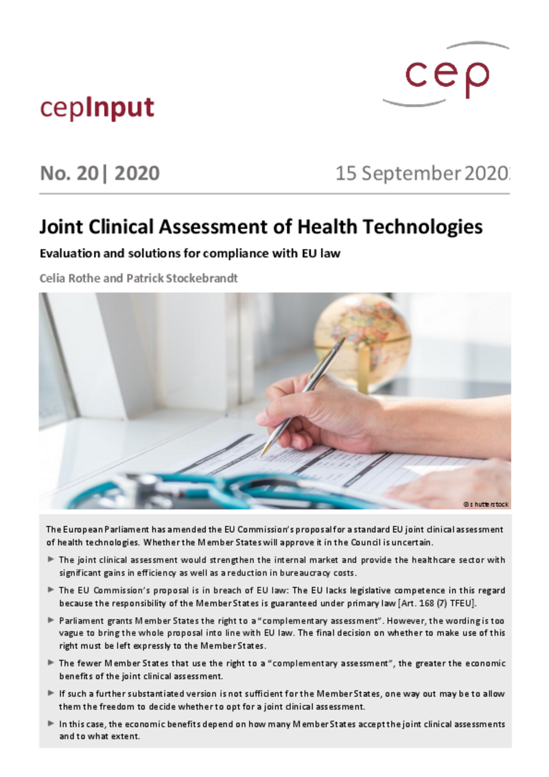 Joint Clinical Assessment of Health Technologies (cepInput)