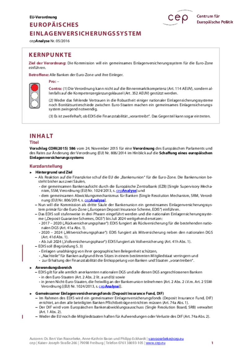 Europäisches Einlagenversicherungssystem COM(2015) 586
