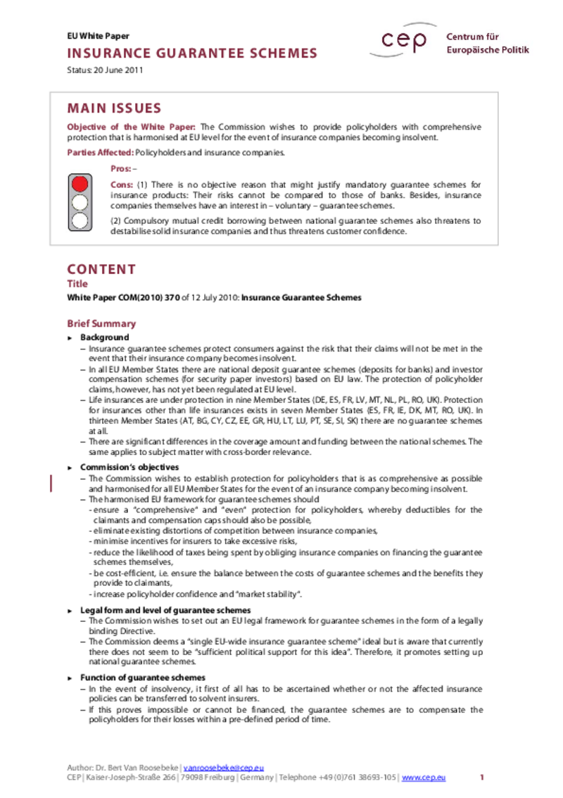 Insurance Guarantee Schemes COM(2010) 370
