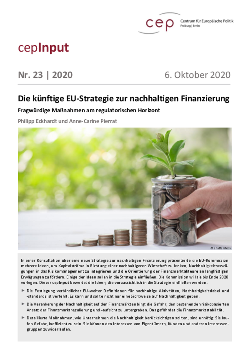 Die künftige EU-Strategie zur nachhaltigen Finanzierung (cepInput)