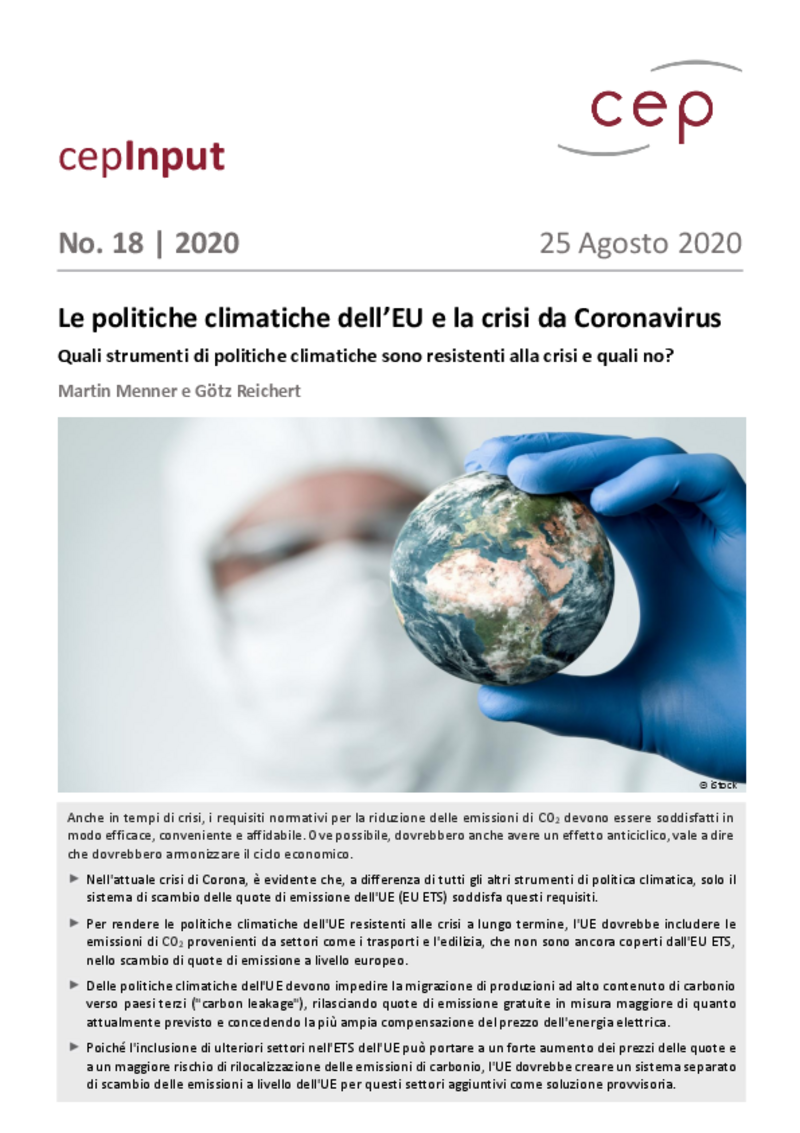 Le politiche climatiche dell’EU e la crisi da Coronavirus (cepInput)