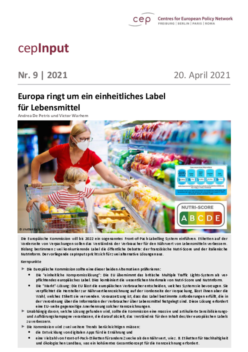 Europa ringt um ein einheitliches Label für Lebensmittel (cepInput)