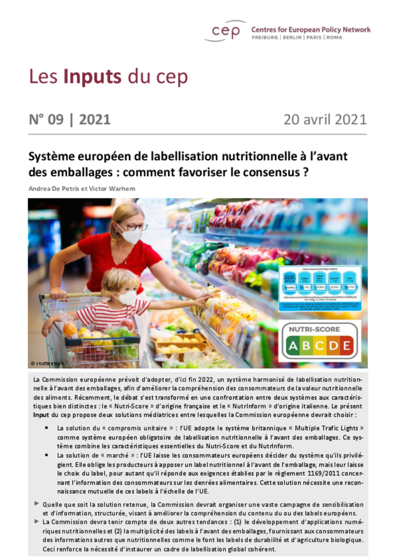 Un système européen de labellisation nutritionnelle