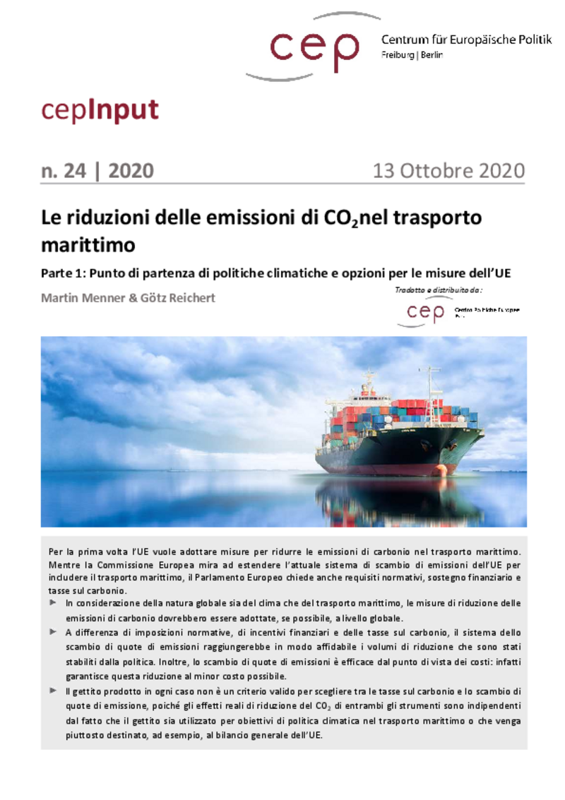 Le riduzioni delle emissioni di CO2 nel trasporto marittimo (cepInput)
