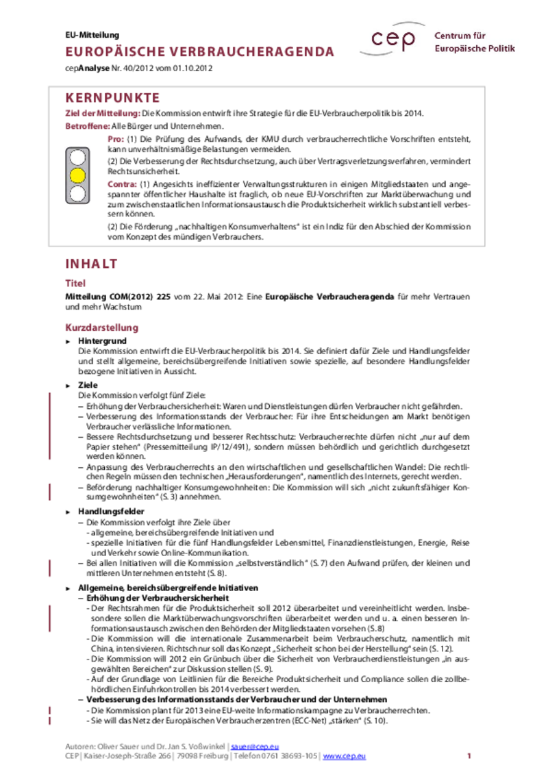Europäische Verbraucheragenda COM(2012) 225