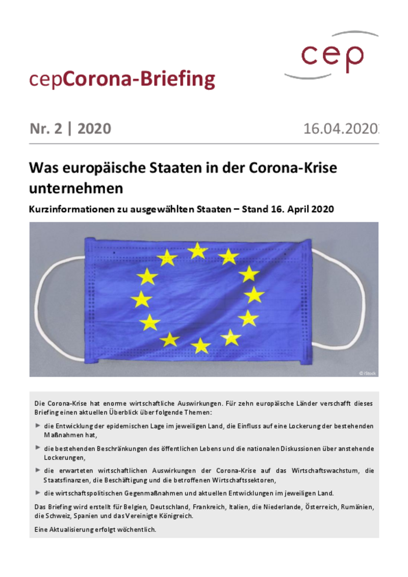 Was europäische Staaten in der Corona-Krise unternehmen (cepBriefing Nr. 2)
