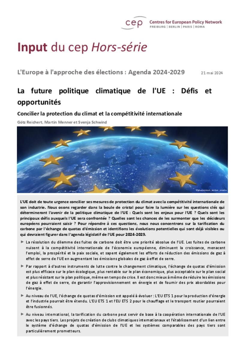 La future politique climatique de l'UE : Défis et opportunités