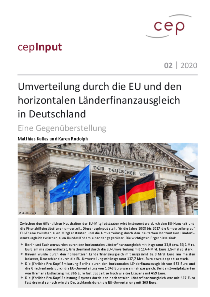 Umverteilung durch die EU und den horizontalen Länderfinanzausgleich in Deutschland (cepInput)