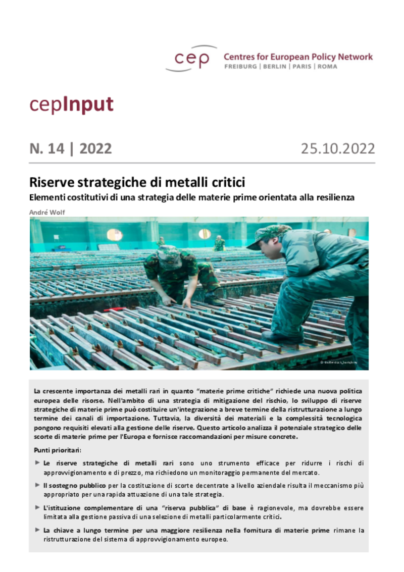 Riserve strategiche di metalli critici (cepInput)