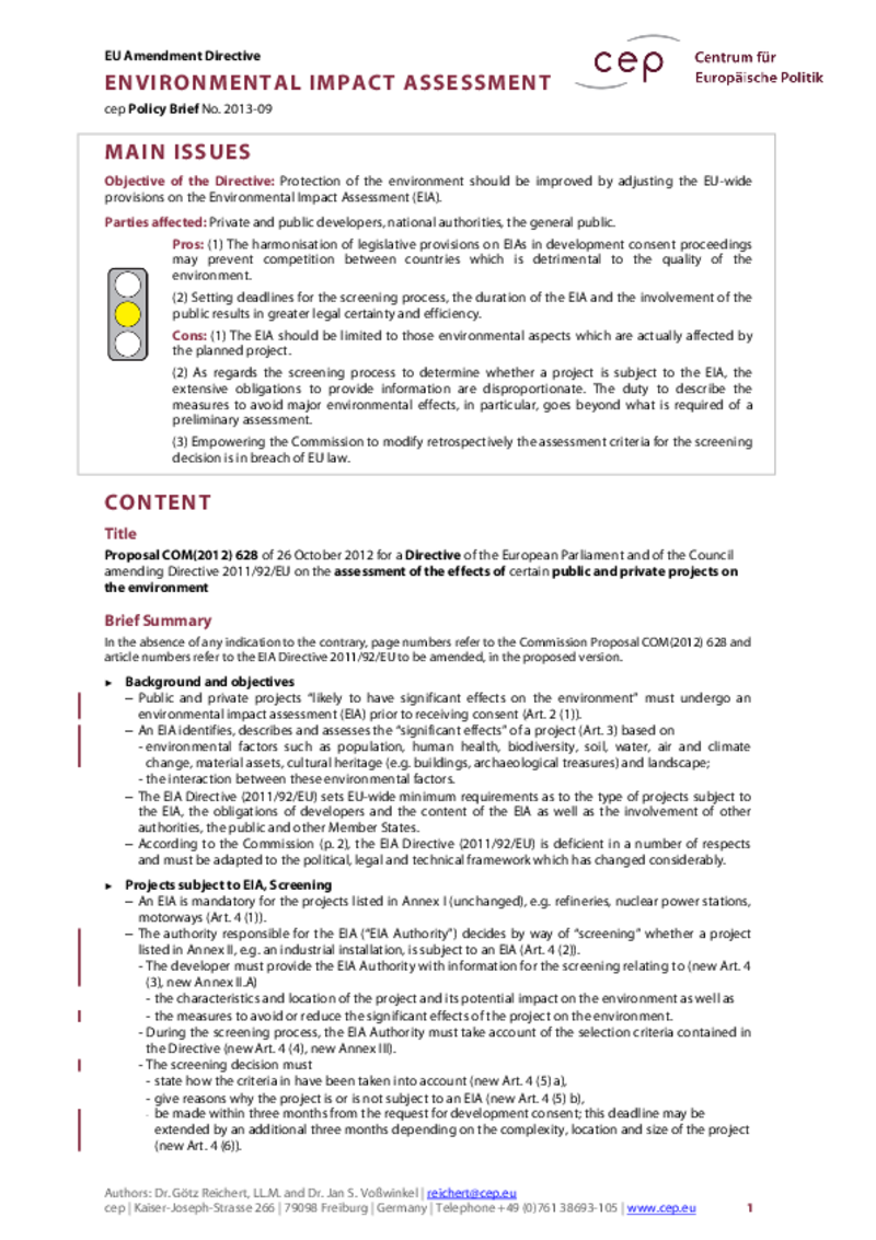 Environmental Impact Assessment COM(2012) 628