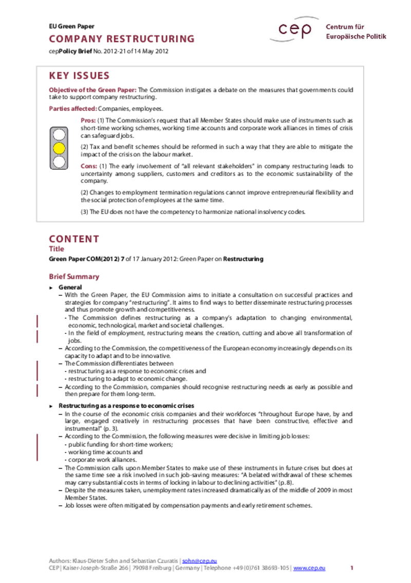 Company Restructuring COM(2012) 7