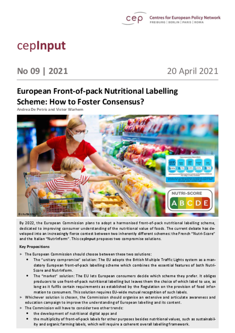 European Front-of-pack Nutritional Labelling Scheme: How to Foster Consensus? (cepInput)