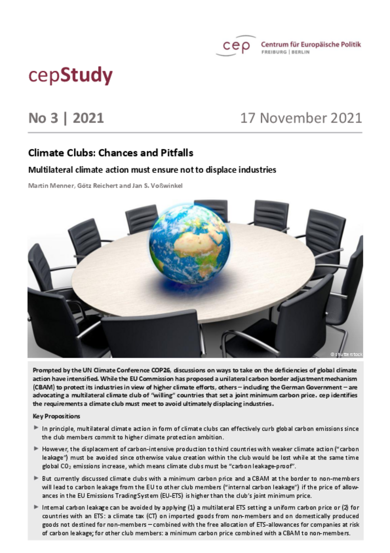 Klimaclubs: Chancen und Fallsticke (cepStudie)
