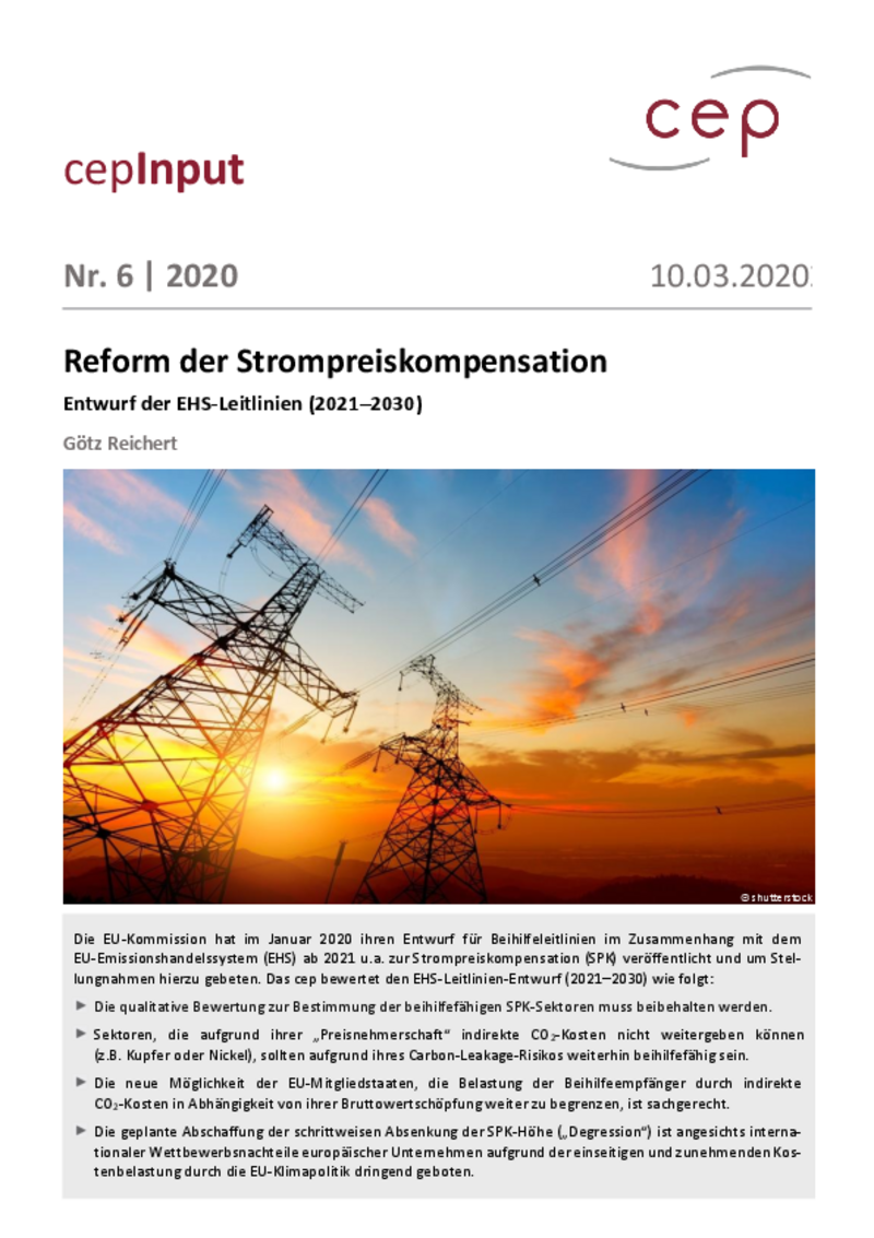Reform der Strompreiskompensation (cepInput)