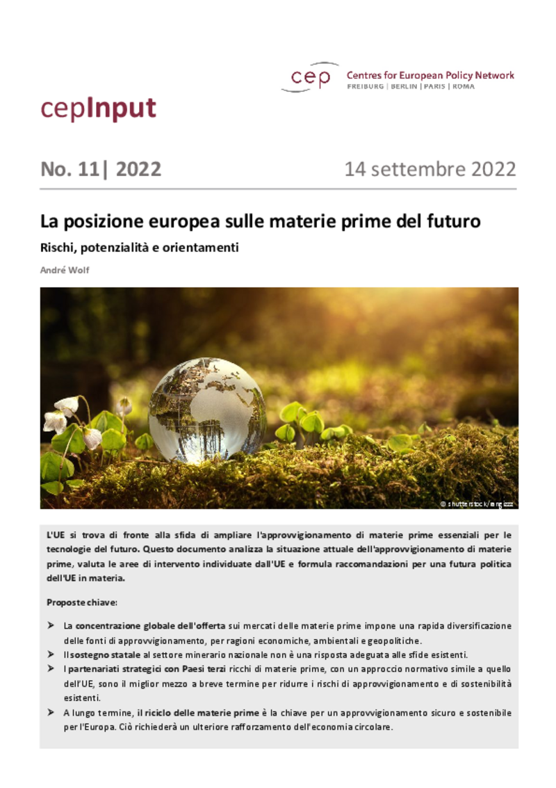La posizione europea sulle materie prime del futuro