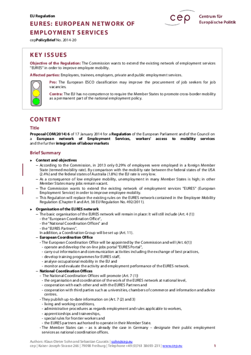 EURES: European Network of Employment Services COM(2014) 6