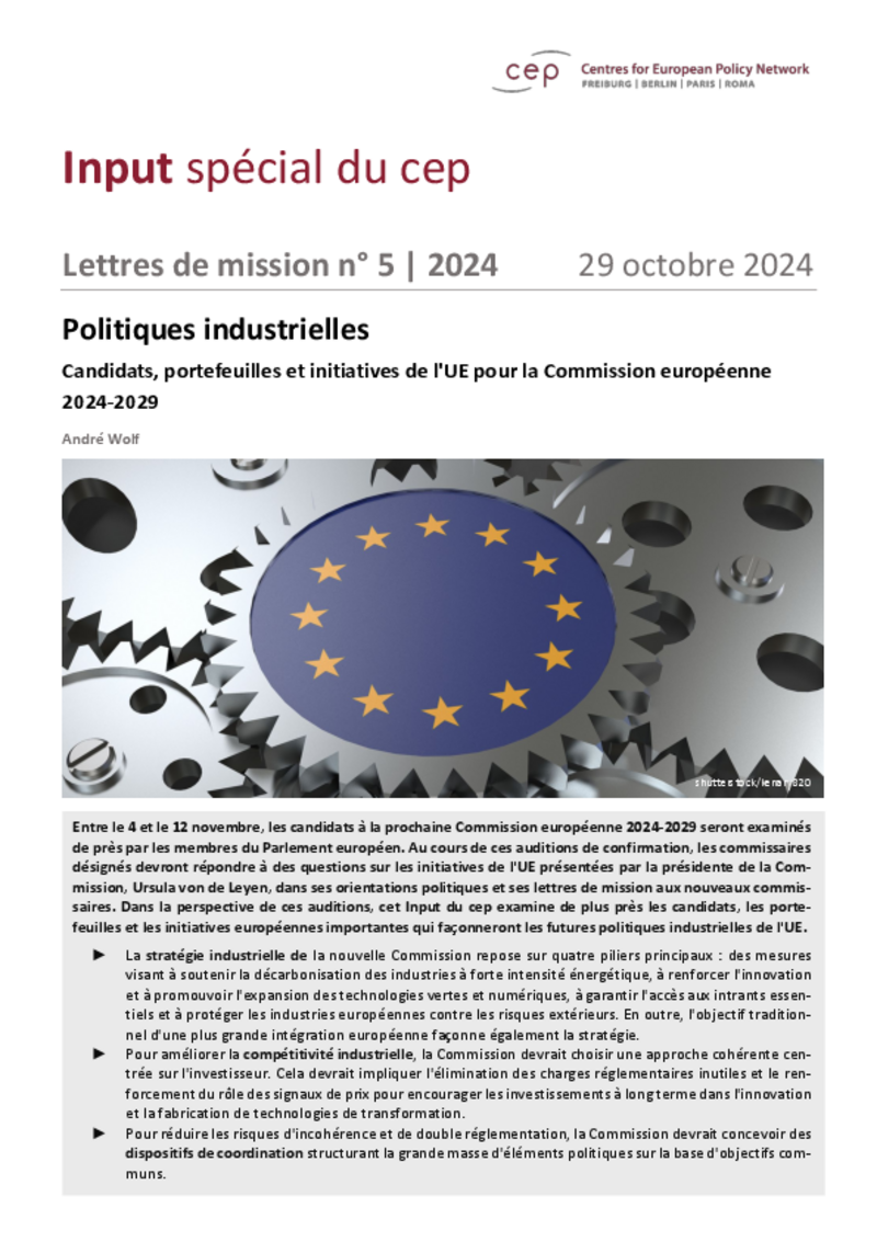 Mission Letter : Politiques industrielles