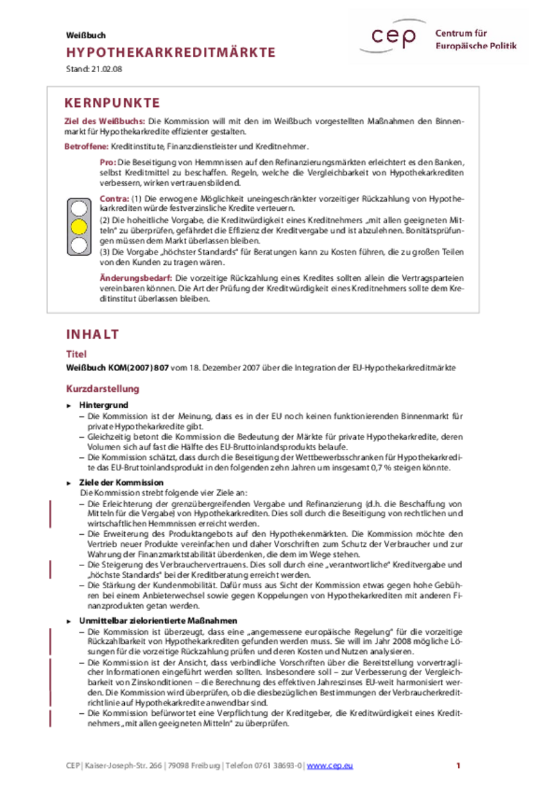Weißbuch Hypothekarkredite KOM(2007) 807