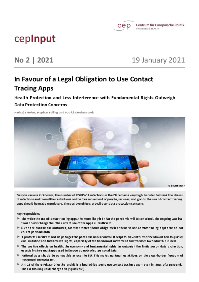 In Favour of a Legal Obligation to Use Contact Tracing Apps (cepInput)