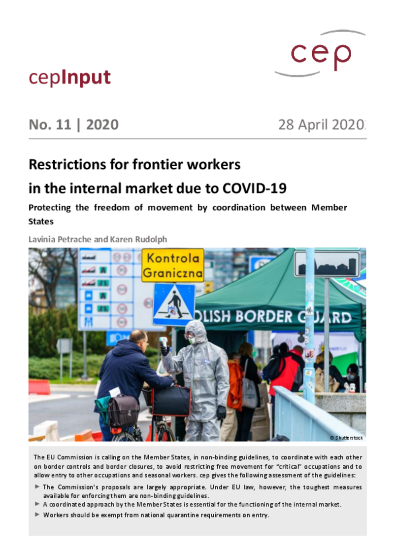 Restrictions for frontier workers in the internal market due to COVID-19 (cepInput)