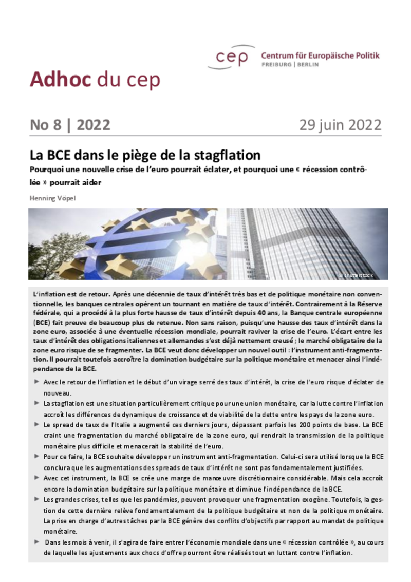 La BCE dans le piège de la stagflation - Les autorités doivent empêcher une récession incontrôlée