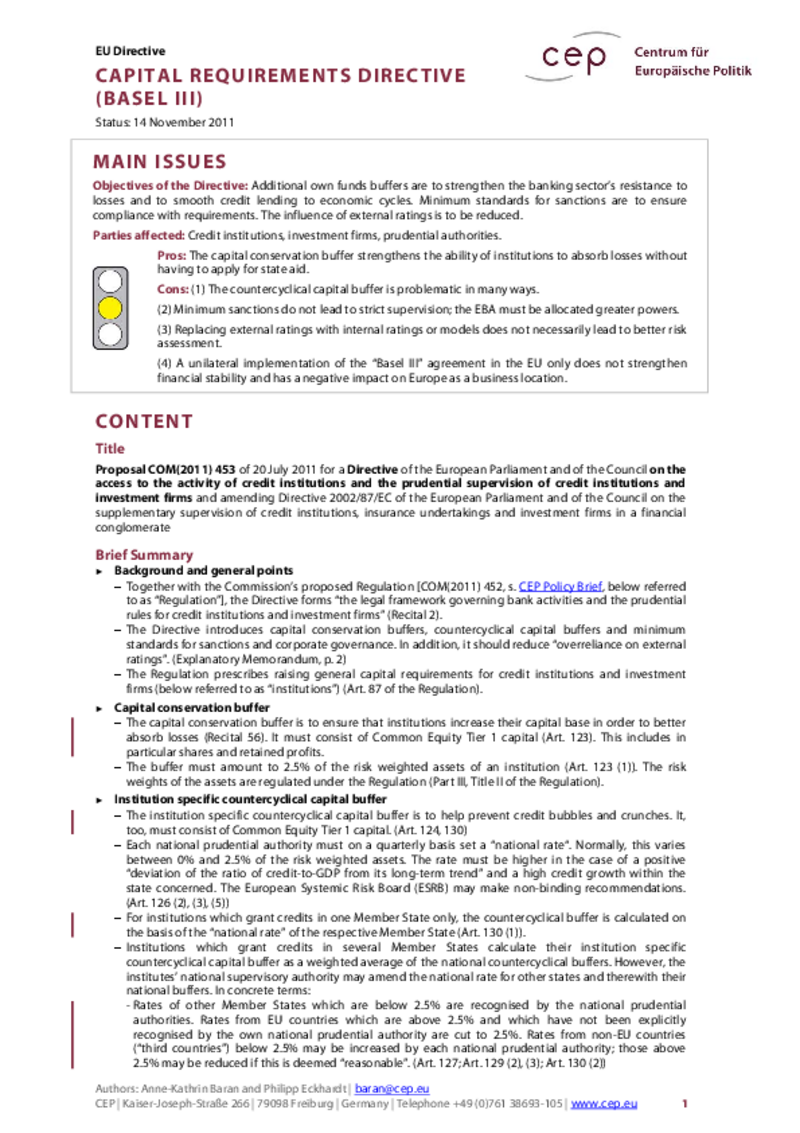 Capital Requirements (Basel III) COM(2011) 453